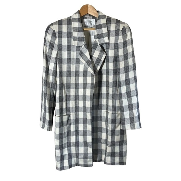 VINTAGE CHRISTIAN DIOR 90s The Suit Buffalo Plaid Long Blazer Jacket - Picture 5 of 13